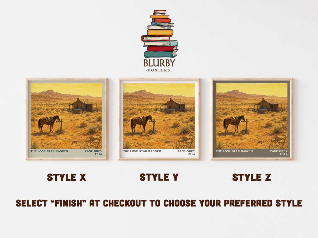 The Lone Star Ranger literary print in frame leaning in hallway – adventure wall art (mockup)