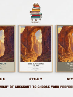 The Rainbow Trail book cover print in frame leaning in hallway – adventure wall art