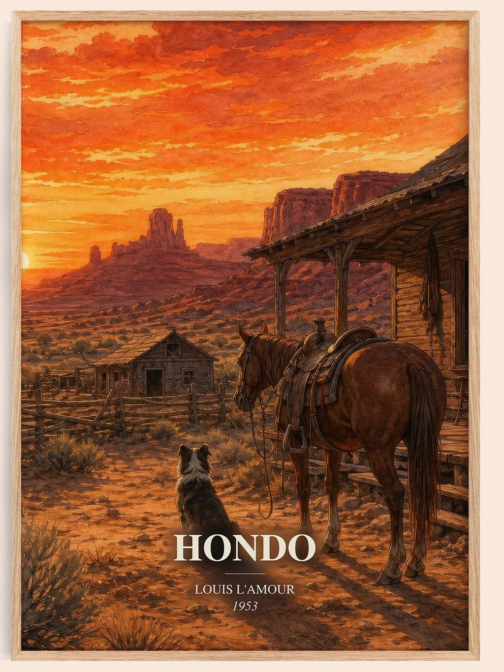 Hondo watercolour book poster by Louis L'Amour – framed literary art print
