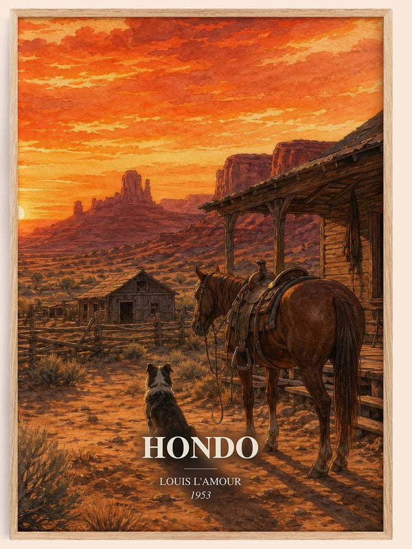 Hondo watercolour book poster by Louis L'Amour – framed literary art print