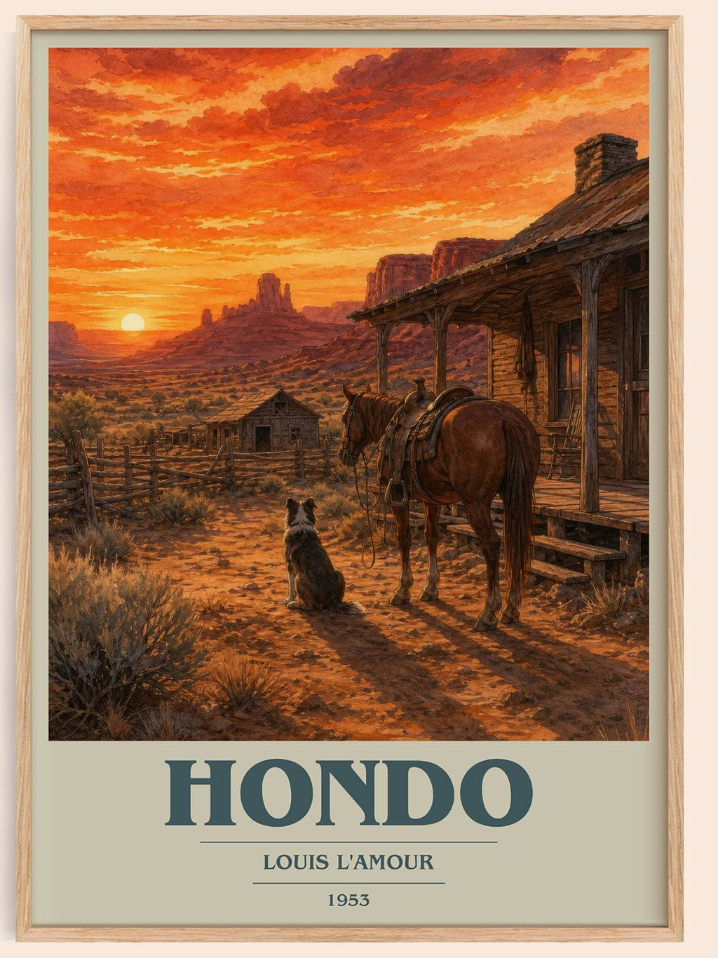 Hondo book cover book poster by Louis L'Amour – framed literary art print