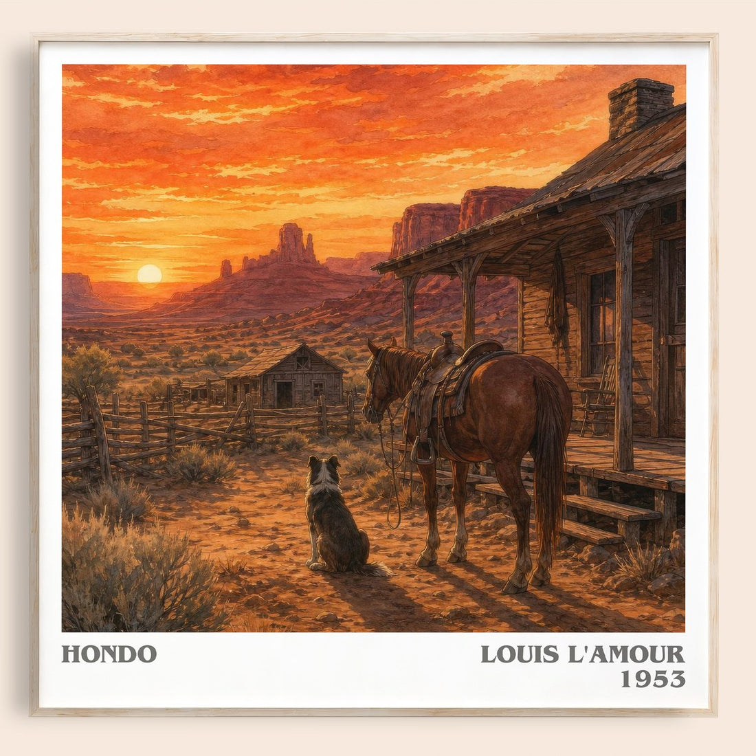 Hondo literary book poster by Louis L'Amour – framed literary art print