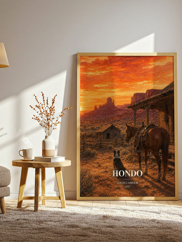 Hondo watercolour print in frame leaning in hallway – adventure wall art