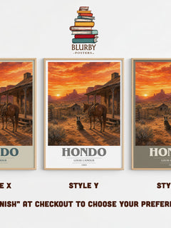 Hondo book cover print in frame leaning in hallway – adventure wall art