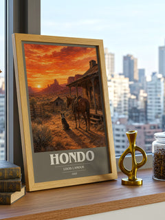 Hondo book cover print framed by window – literary home decor