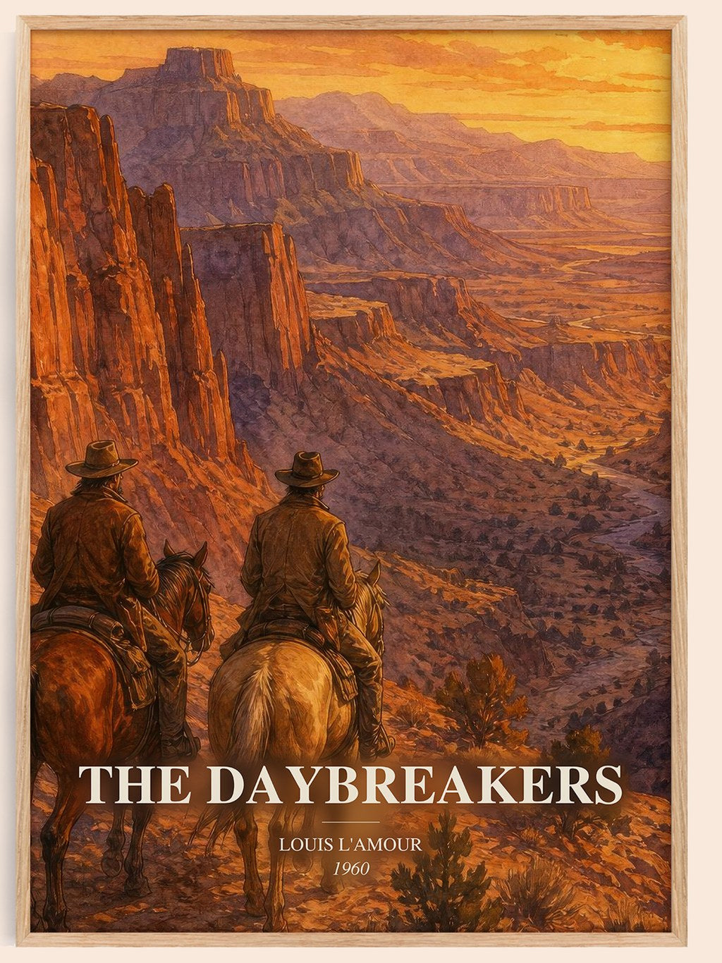 The Daybreakers watercolour book poster by Louis L'Amour – framed literary art print