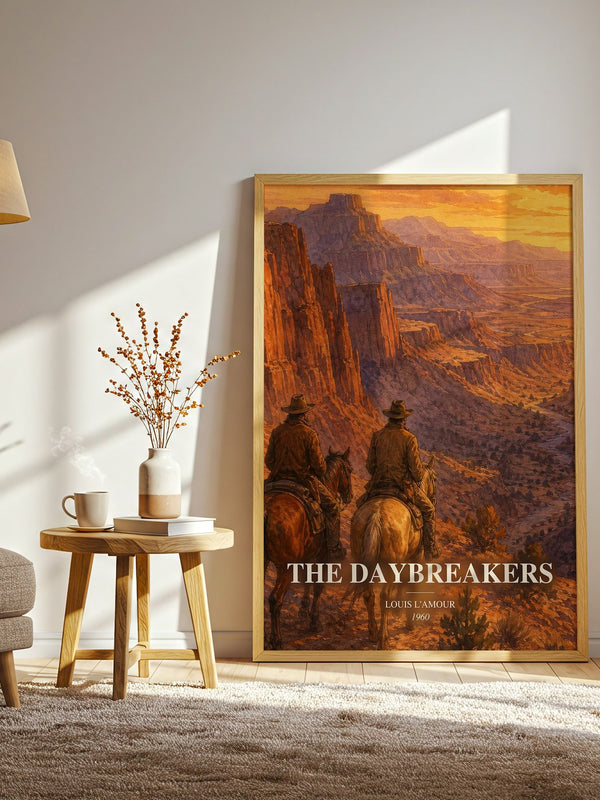 The Daybreakers watercolour print in frame leaning in hallway – adventure wall art