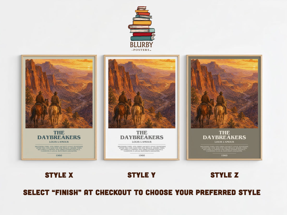 The Daybreakers bookish print in frame leaning in hallway – adventure wall art (mockup)