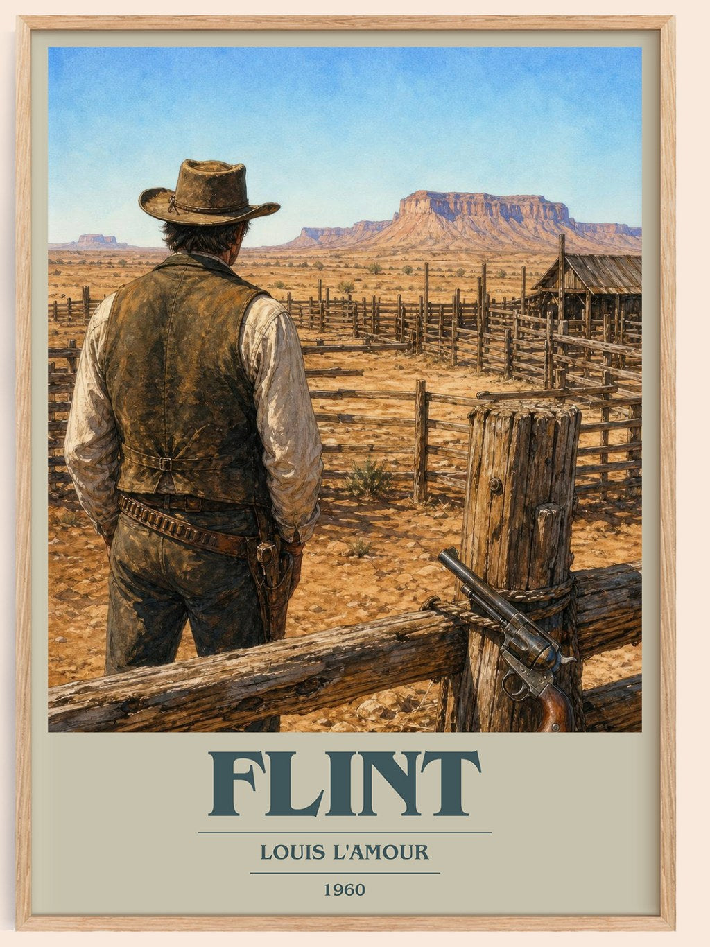 Flint book cover book poster by Louis L'Amour – framed literary art print