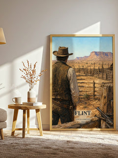 Flint watercolour print in frame leaning in hallway – adventure wall art