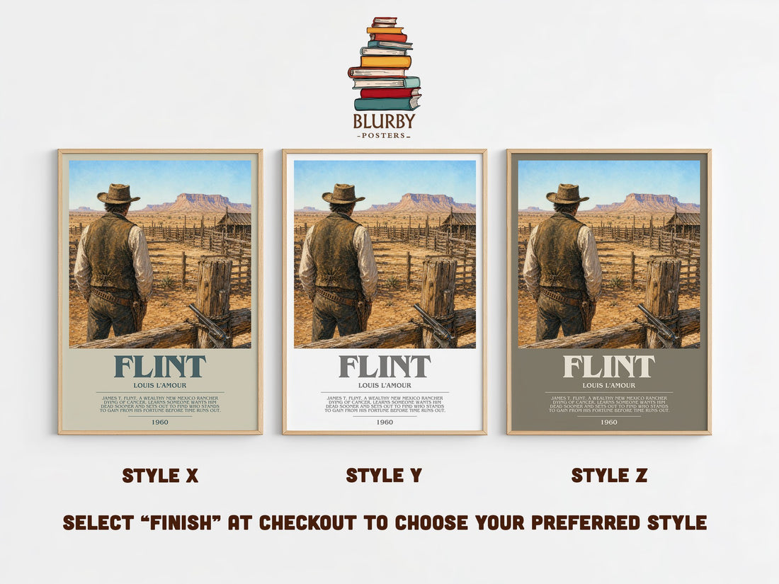 Flint bookish print in frame leaning in hallway – adventure wall art (mockup)