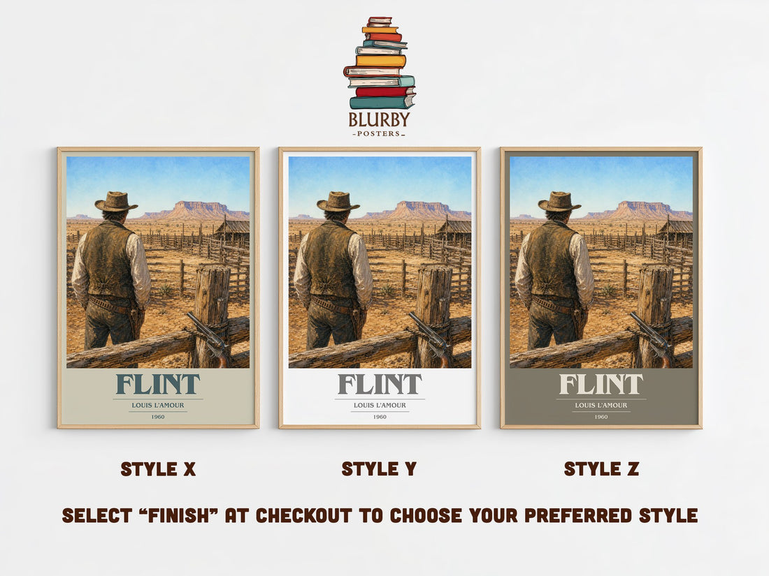 Flint book cover print in frame leaning in hallway – adventure wall art (mockup)