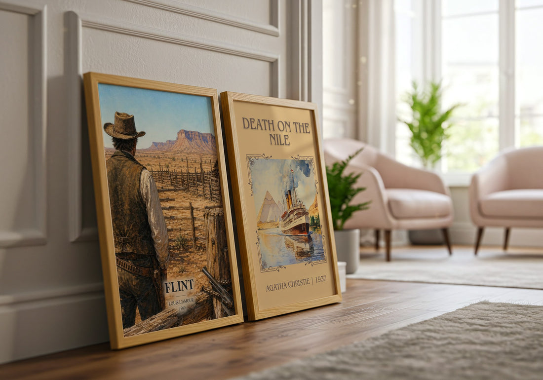 Flint watercolour print framed by window – literary home decor