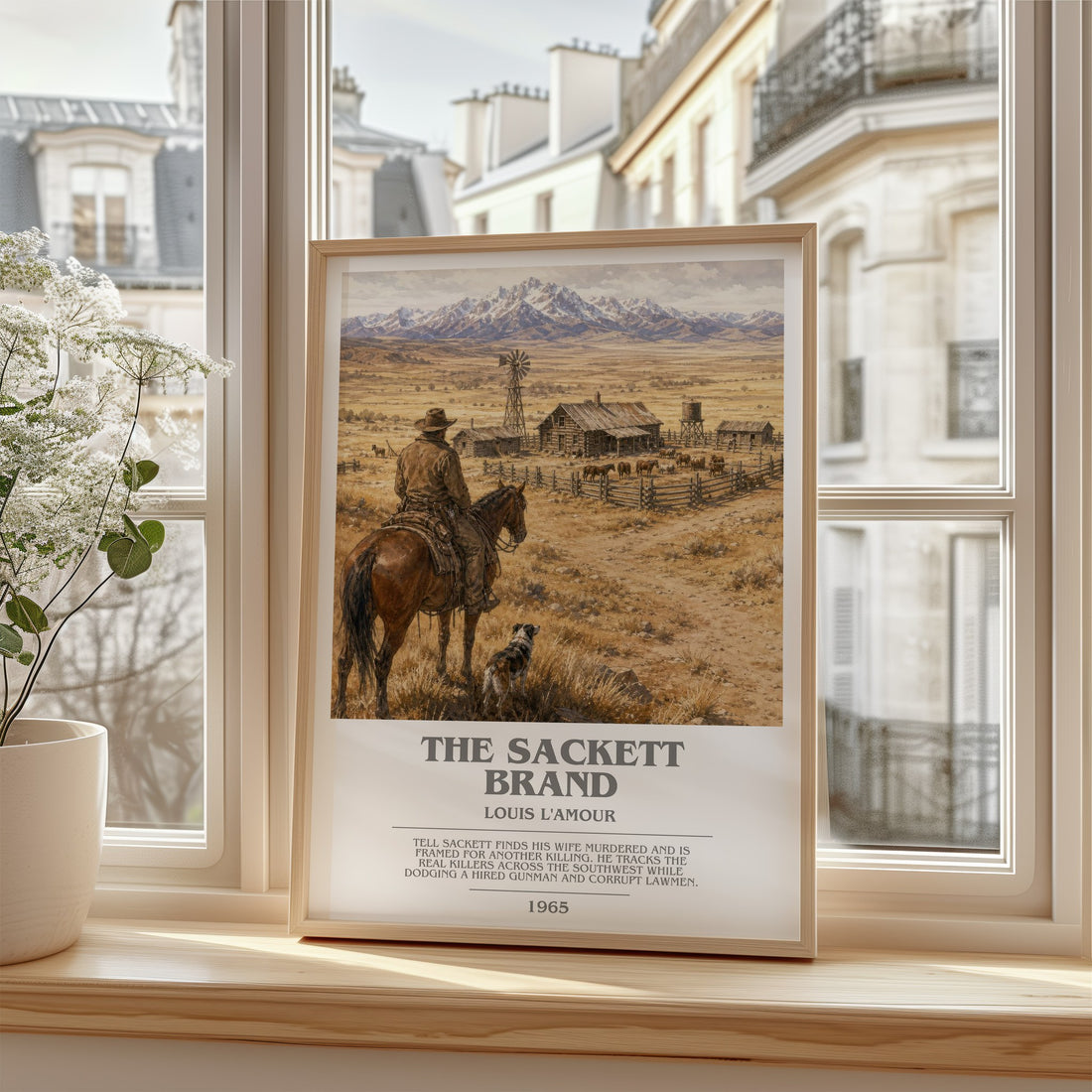 The Sackett Brand bookish poster colour and style options – Louis L'Amour book art