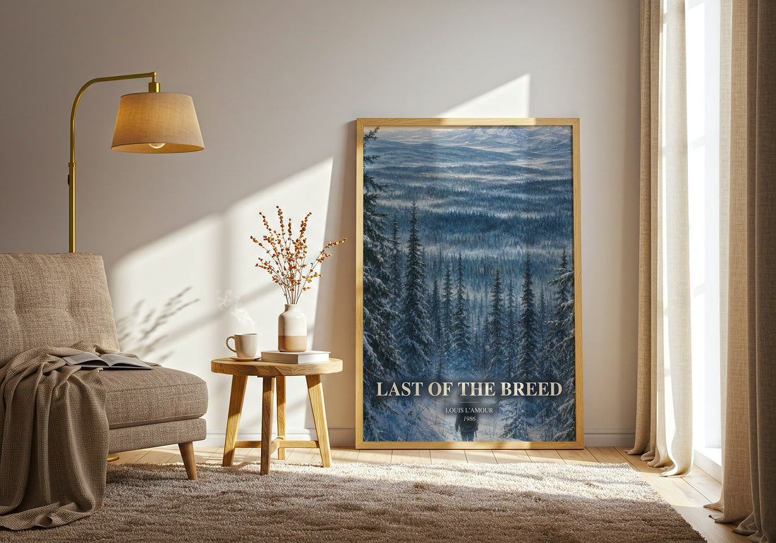 Last of the Breed watercolour print in frame leaning in hallway – adventure wall art (mockup)