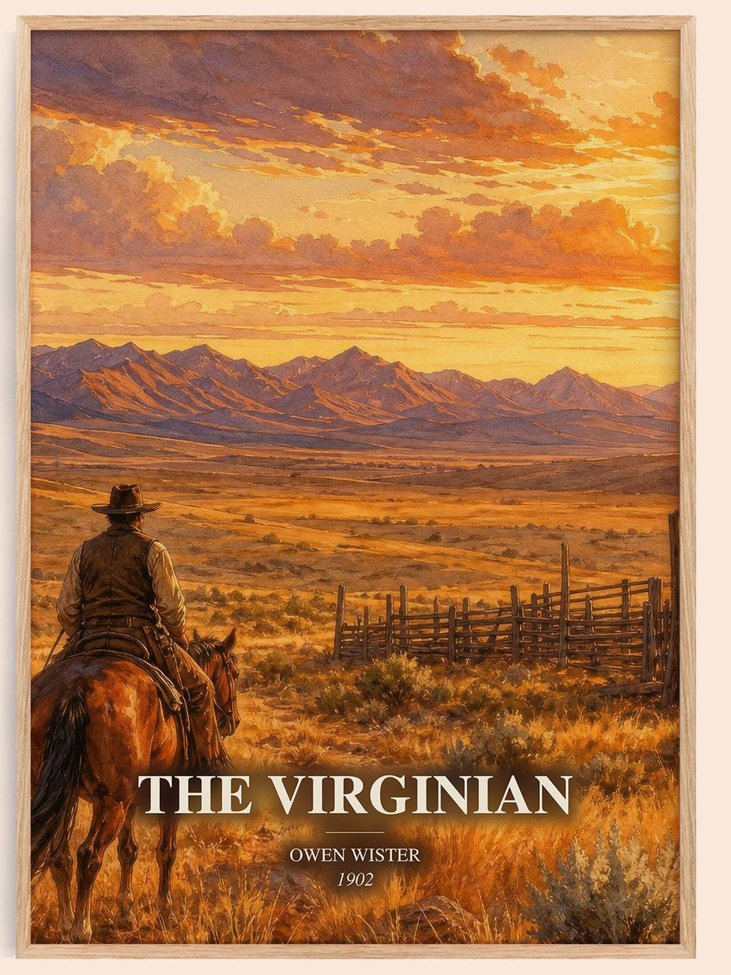 The Virginian watercolour book poster by Owen Wister – framed literary art print