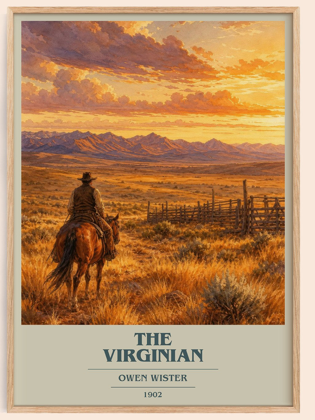 The Virginian book cover book poster by Owen Wister – framed literary art print