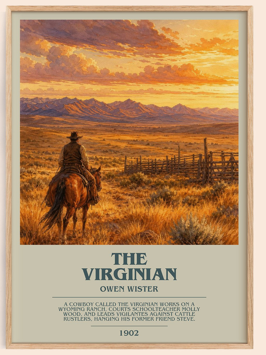 The Virginian bookish book poster by Owen Wister – framed literary art print