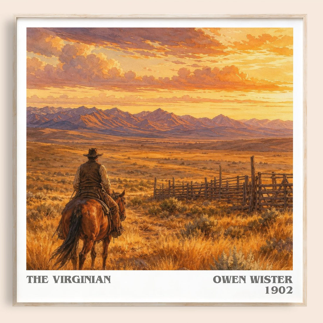 The Virginian literary book poster by Owen Wister – framed literary art print