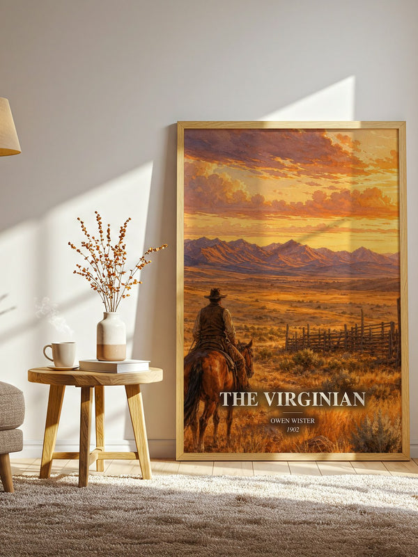 The Virginian watercolour print in frame leaning in hallway – adventure wall art