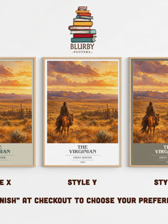 The Virginian book cover print in frame leaning in hallway – adventure wall art