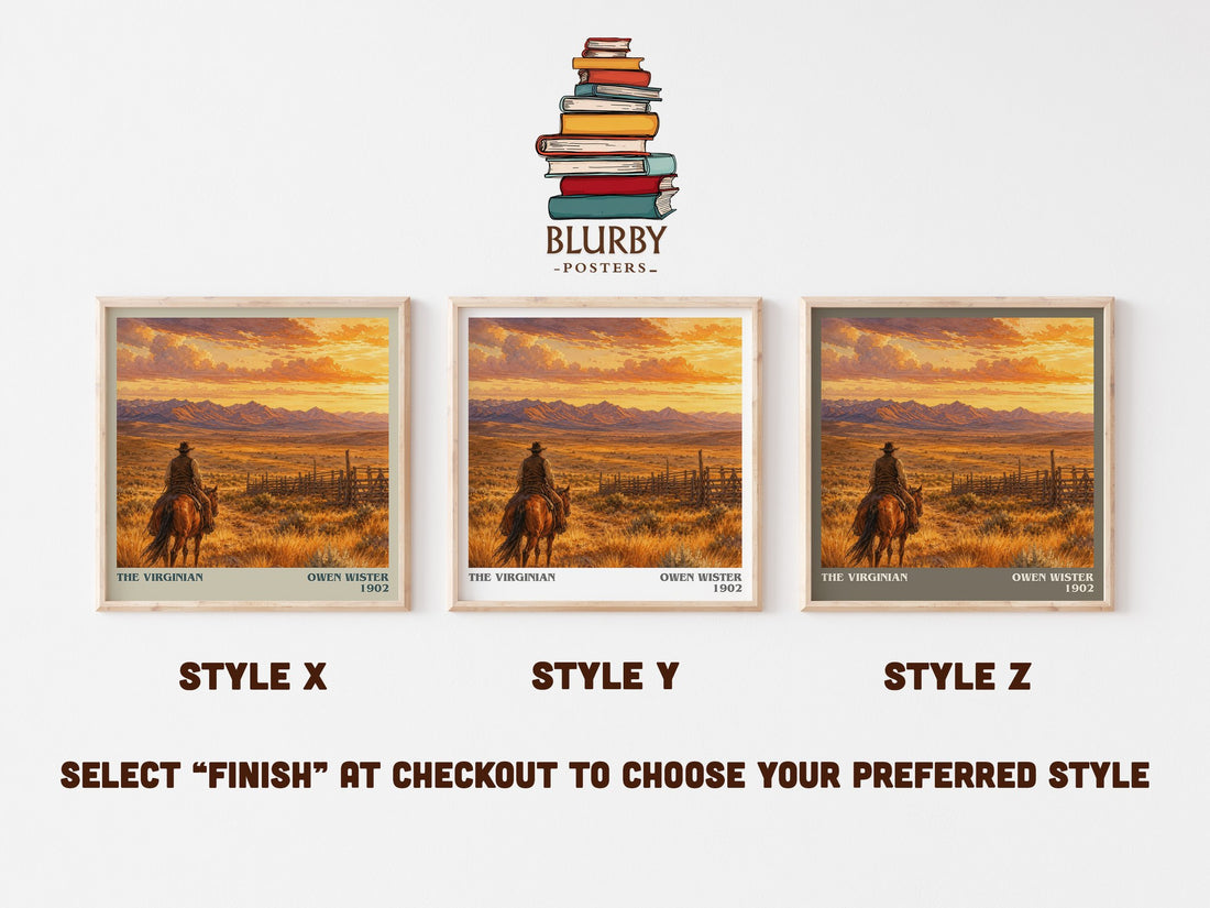 The Virginian literary print in frame leaning in hallway – adventure wall art (mockup)