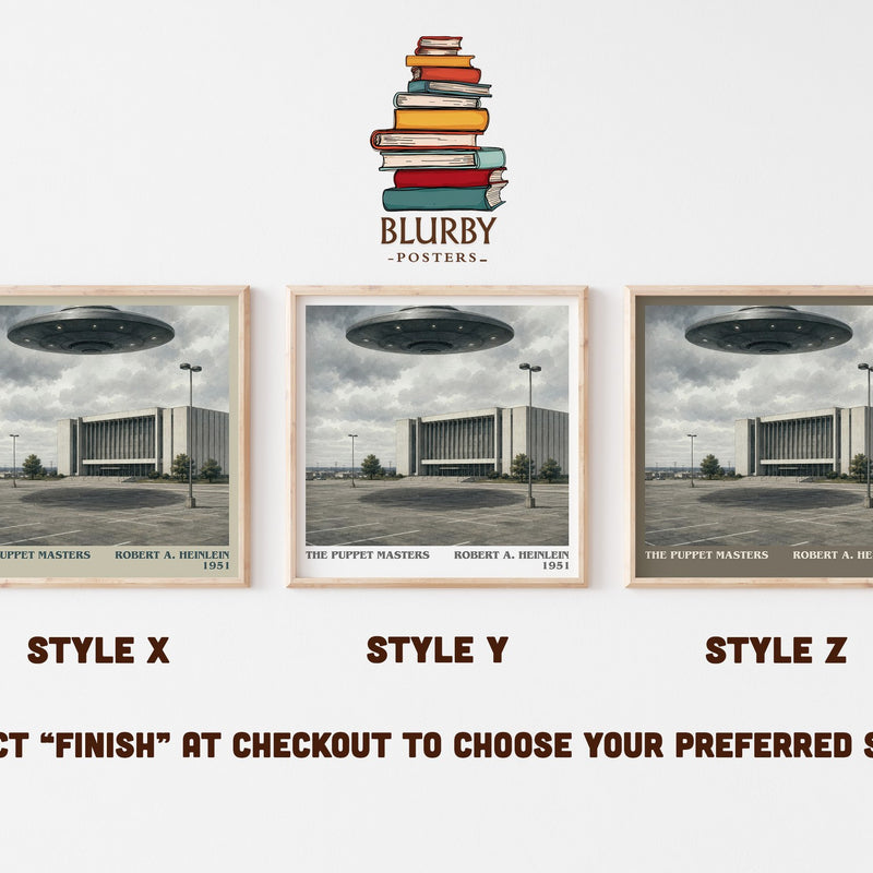 The Puppet Masters literary print in frame leaning in hallway – sci fi wall art