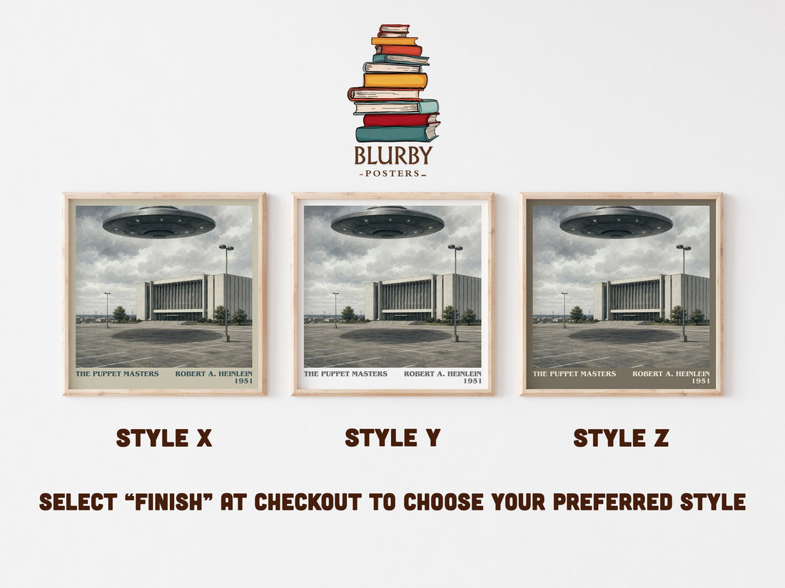 The Puppet Masters literary print in frame leaning in hallway – sci fi wall art (mockup)