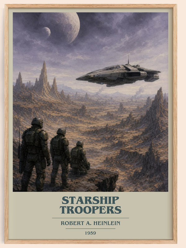 Starship Troopers book cover book poster by Robert A. Heinlein – framed literary art print