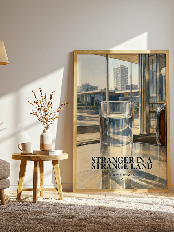 Stranger in a Strange Land watercolour print in frame leaning in hallway – sci fi wall art