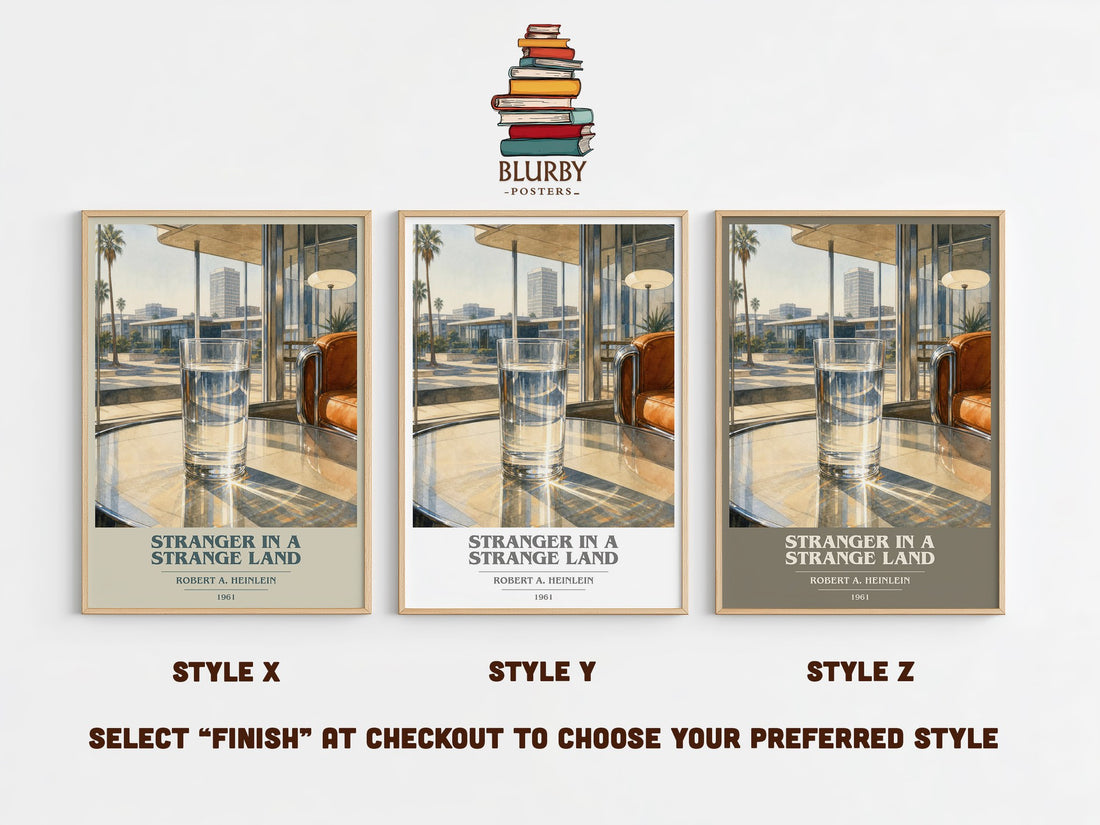 Stranger in a Strange Land book cover print in frame leaning in hallway – sci fi wall art (mockup)
