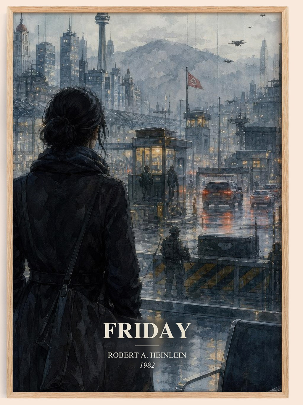 Friday watercolour book poster by Robert A. Heinlein – framed literary art print