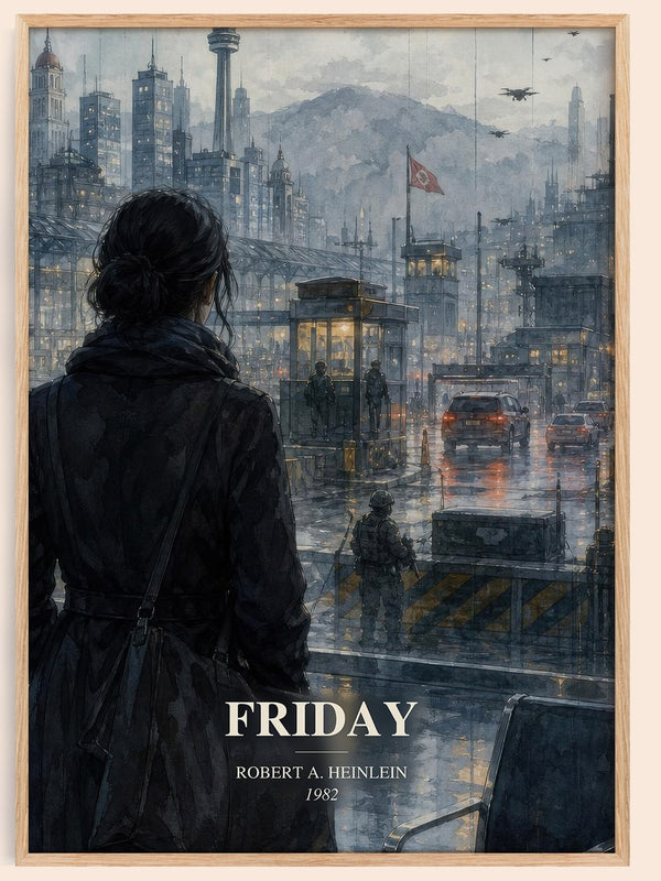 Friday watercolour book poster by Robert A. Heinlein – framed literary art print