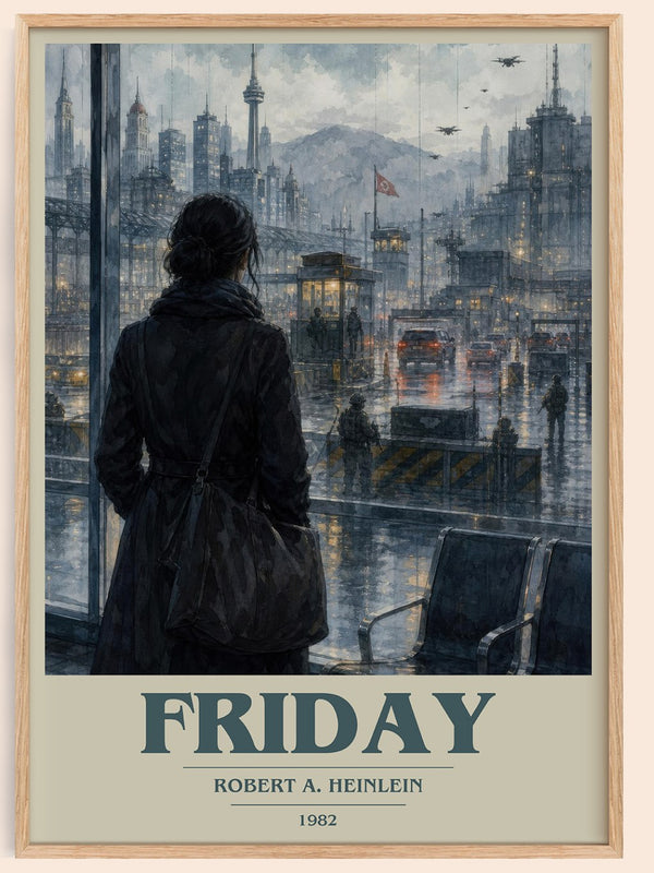 Friday book cover book poster by Robert A. Heinlein – framed literary art print