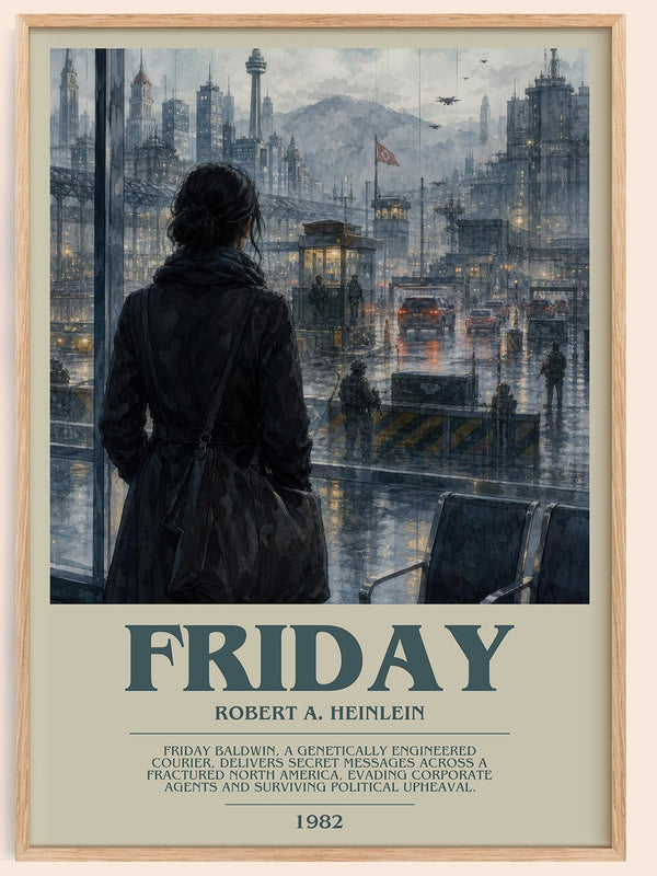 Friday bookish book poster by Robert A. Heinlein – framed literary art print