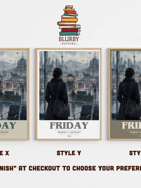 Friday book cover print in frame leaning in hallway – sci fi wall art