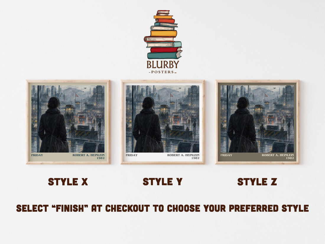 Friday literary print in frame leaning in hallway – sci fi wall art (mockup)
