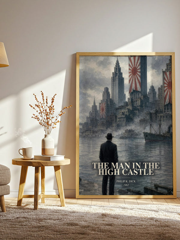 The Man in the High Castle watercolour print in frame leaning in hallway – sci fi wall art