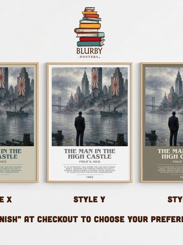 The Man in the High Castle bookish print in frame leaning in hallway – sci fi wall art