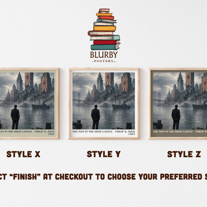 The Man in the High Castle literary print in frame leaning in hallway – sci fi wall art