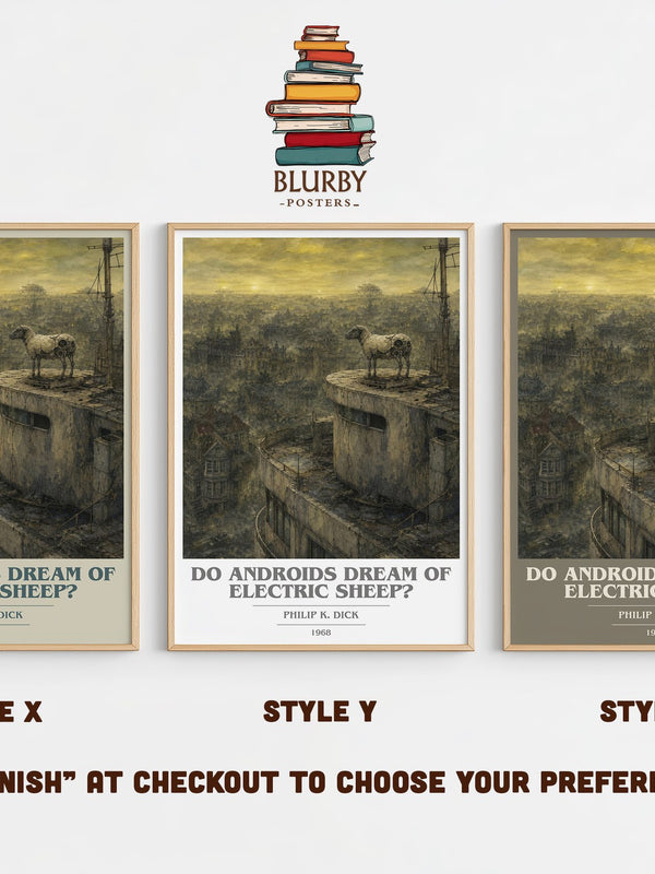 Do Androids Dream of Electric Sheep? book cover print in frame leaning in hallway – sci fi wall art
