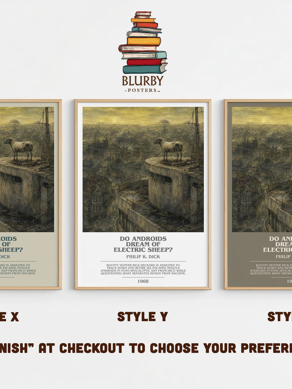 Do Androids Dream of Electric Sheep? bookish print in frame leaning in hallway – sci fi wall art
