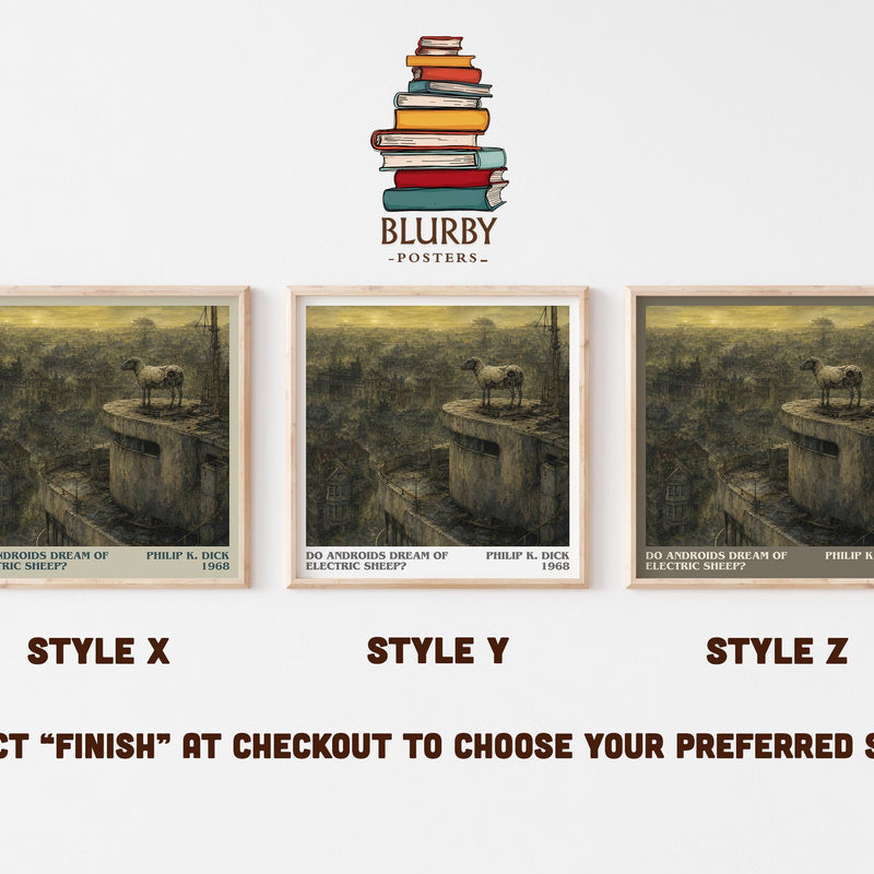 Do Androids Dream of Electric Sheep? literary print in frame leaning in hallway – sci fi wall art