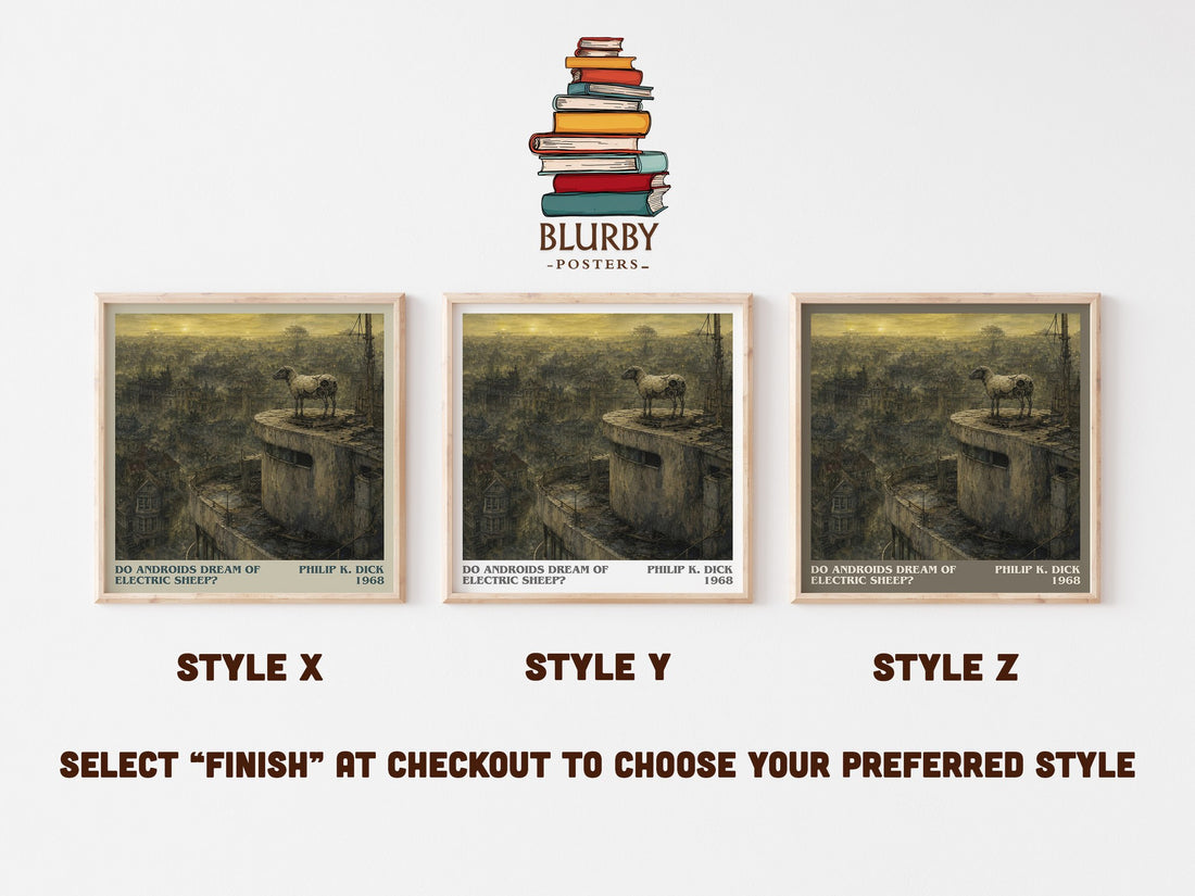 Do Androids Dream of Electric Sheep? literary print in frame leaning in hallway – sci fi wall art (mockup)
