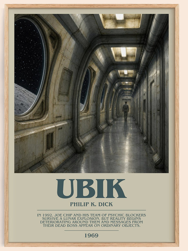 Ubik bookish book poster by Philip K. Dick – framed literary art print