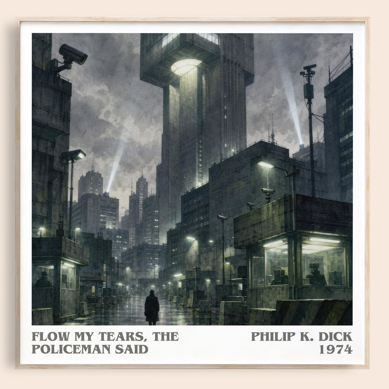 Flow My Tears, the Policeman Said literary book poster by Philip K. Dick – framed literary art print