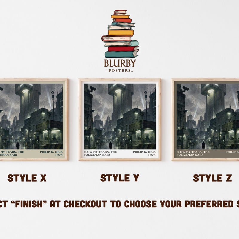 Flow My Tears, the Policeman Said literary print in frame leaning in hallway – sci fi wall art