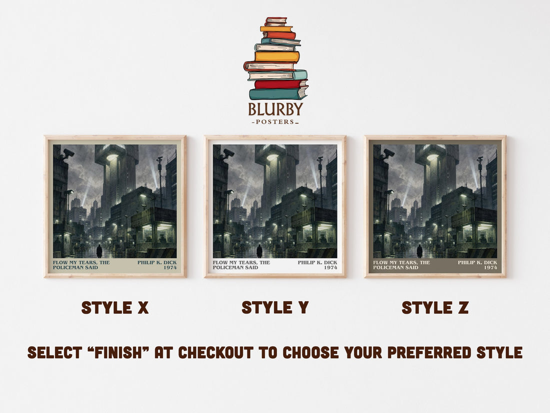 Flow My Tears, the Policeman Said literary print in frame leaning in hallway – sci fi wall art (mockup)