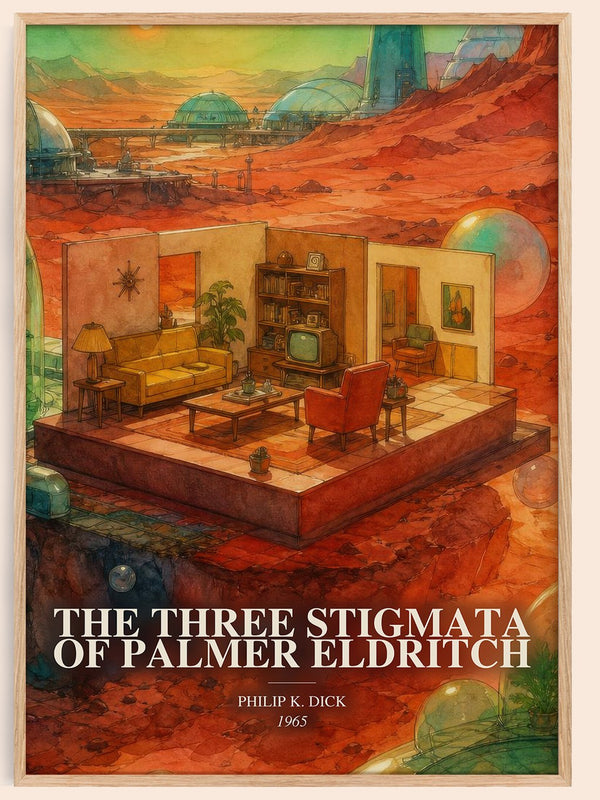 The Three Stigmata of Palmer Eldritch watercolour book poster by Philip K. Dick – framed literary art print