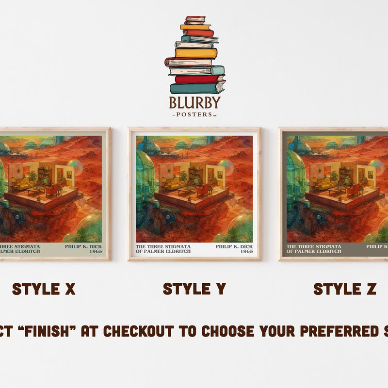 The Three Stigmata of Palmer Eldritch literary print in frame leaning in hallway – sci fi wall art